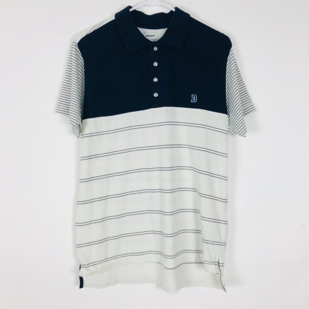 Diesel Men White Blue Short Sleeve Polo Shirt